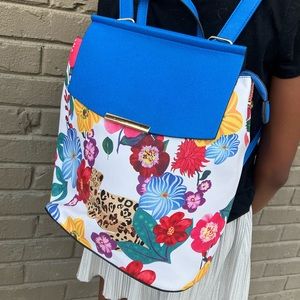 Blue Floral Backpack College Back to School Satchel Tote Shoulder Bag